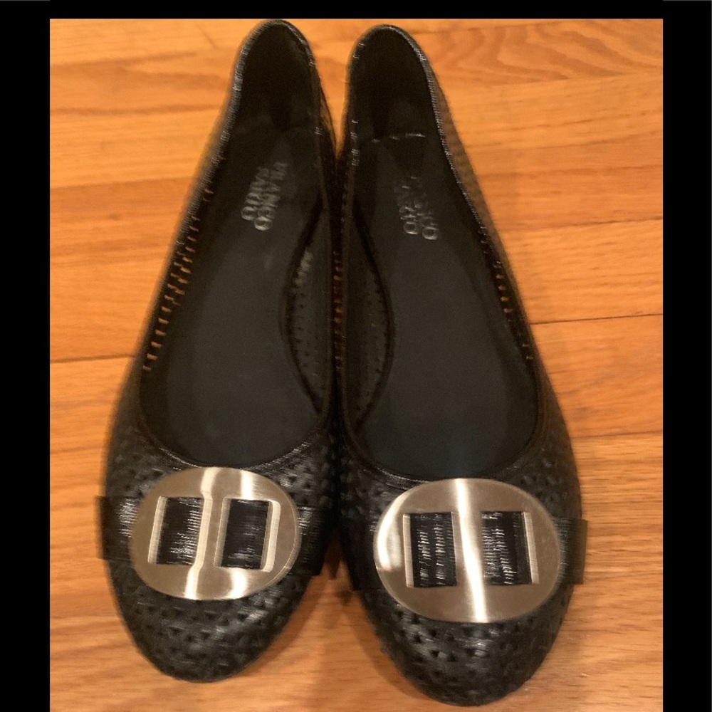 Franco Sarto Black Flats with Silver Buckle Size 9.5